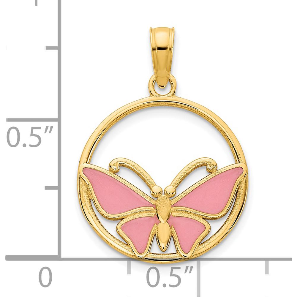 14K Yellow Gold Butterfly Pendant with Pink Epoxy Accents - 17.5mm by Oro Pregiato