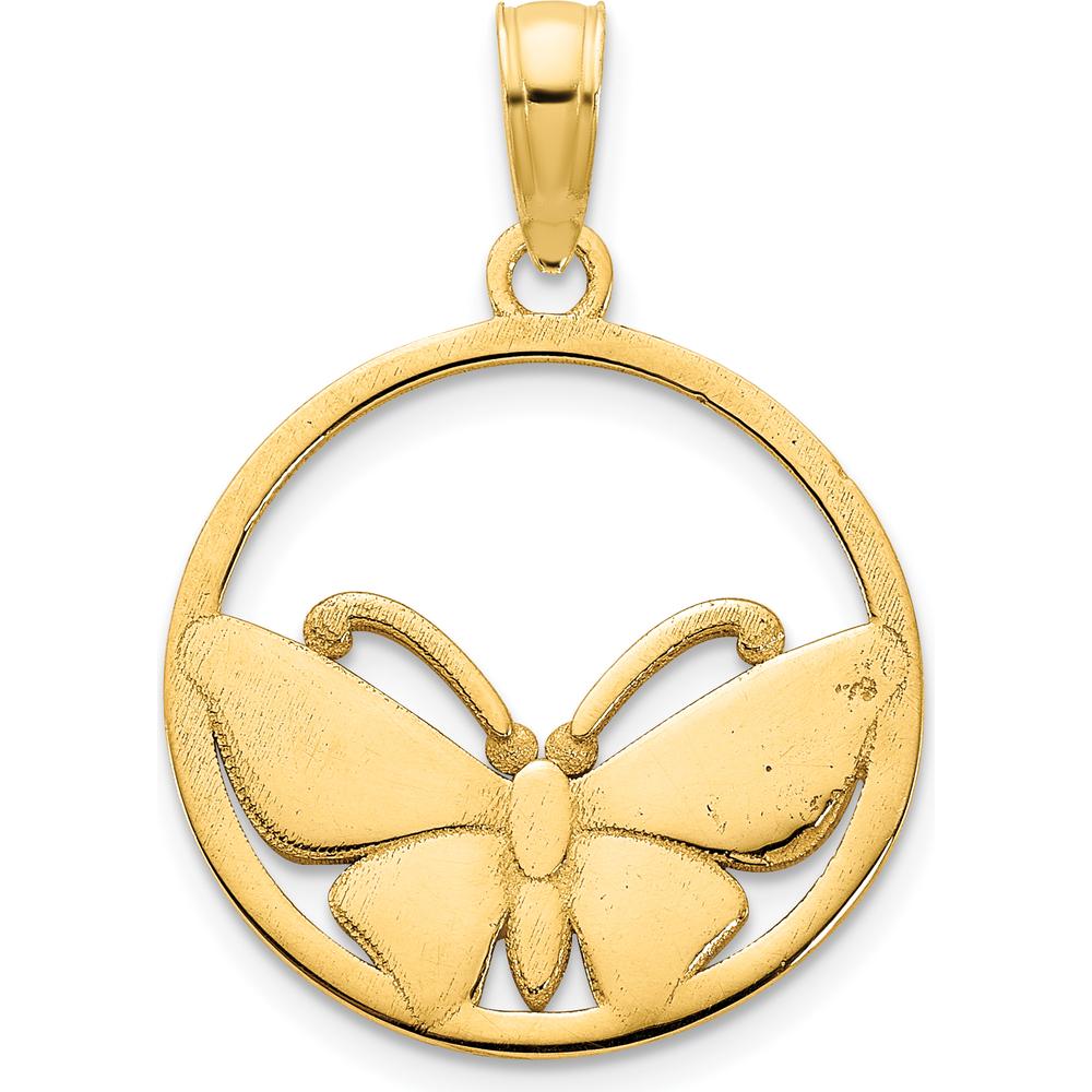 14K Yellow Gold Butterfly Pendant with Pink Epoxy Accents - 17.5mm by Oro Pregiato