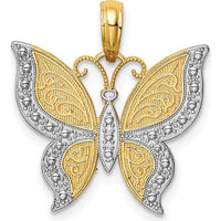 14K Yellow Gold Butterfly Pendant with Rhodium Accents - 20mm x 19mm by Oro Pregiato