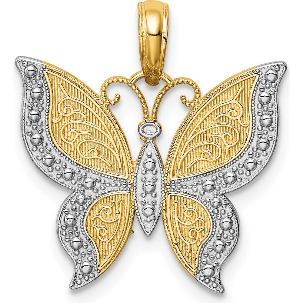 14K Yellow Gold Butterfly Pendant with Rhodium Accents - 20mm x 19mm by Oro Pregiato