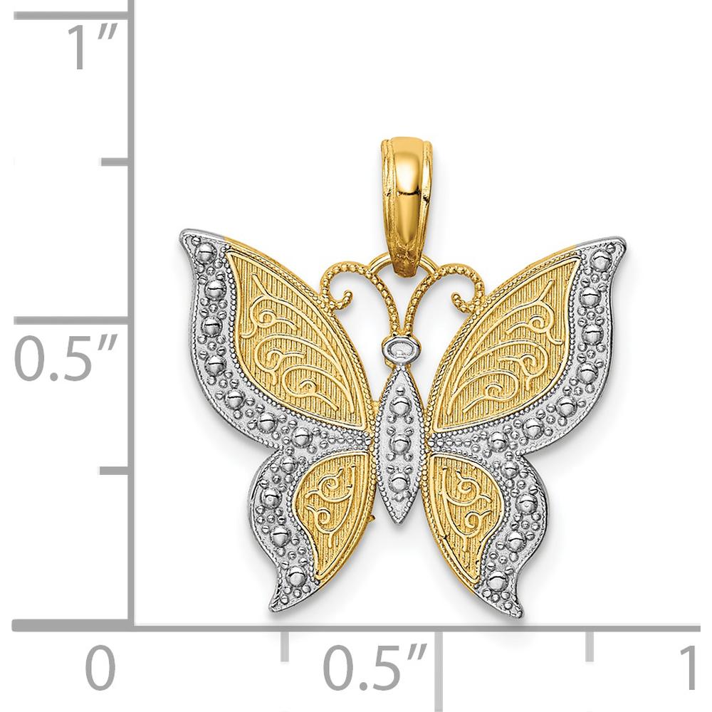 14K Yellow Gold Butterfly Pendant with Rhodium Accents - 20mm x 19mm by Oro Pregiato