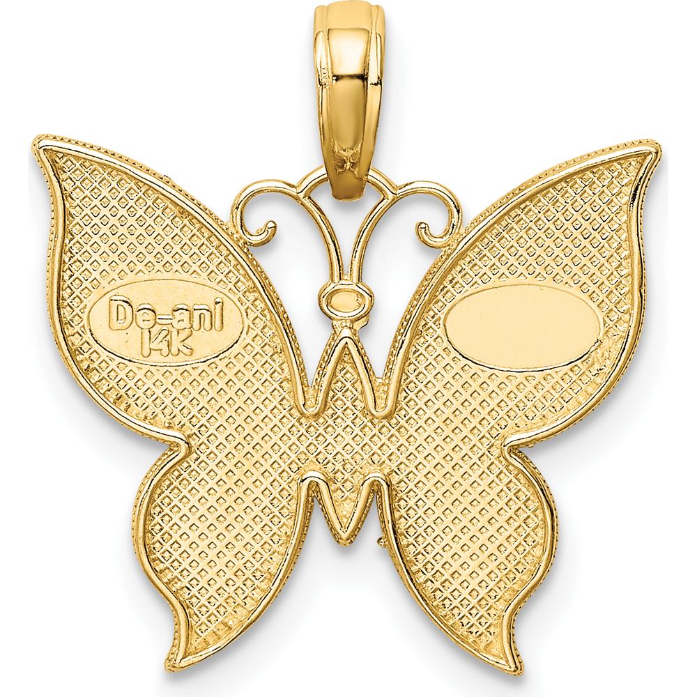 14K Yellow Gold Butterfly Pendant with Rhodium Accents - 20mm x 19mm by Oro Pregiato