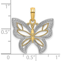 14K Yellow Gold Butterfly Pendant with Rhodium Beaded Wings - 22.8mm Length by Oro Pregiato