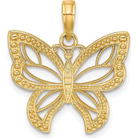 14K Yellow Gold Butterfly Pendant with Rhodium Beaded Wings - 22.8mm Length by Oro Pregiato