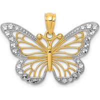 14K Yellow Gold Butterfly Pendant with Rhodium Diamond-Cut Detail by Oro Pregiato