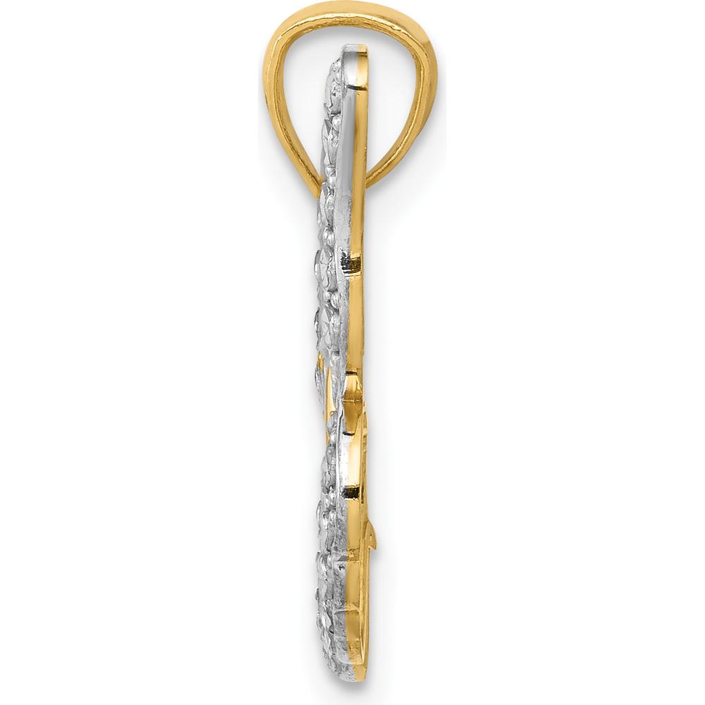 14K Yellow Gold Butterfly Pendant with Rhodium Diamond-Cut Detail by Oro Pregiato