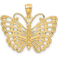 14K Yellow Gold Butterfly Pendant with Rhodium Diamond-cut Finish by Oro Pregiato