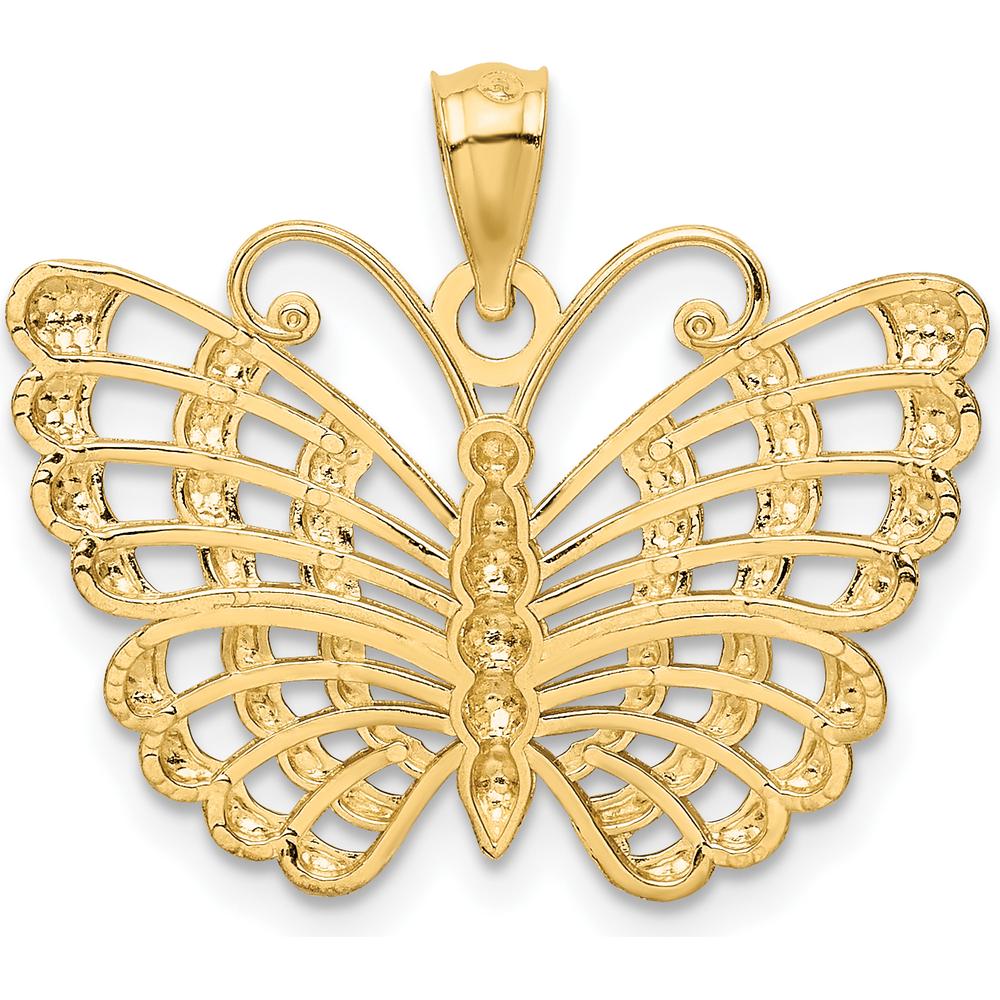 14K Yellow Gold Butterfly Pendant with Rhodium Diamond-cut Finish by Oro Pregiato