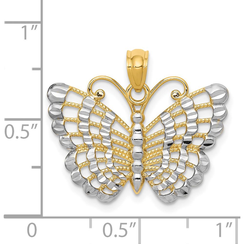 14K Yellow Gold Butterfly Pendant with Rhodium Diamond-cut Finish by Oro Pregiato