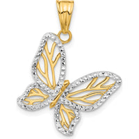 14K Yellow Gold Butterfly Pendant with White Rhodium Diamond-Cut Texture by Oro Pregiato