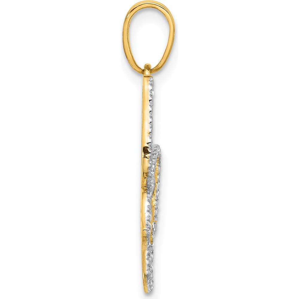 14K Yellow Gold Butterfly Pendant with White Rhodium Diamond-Cut Texture by Oro Pregiato