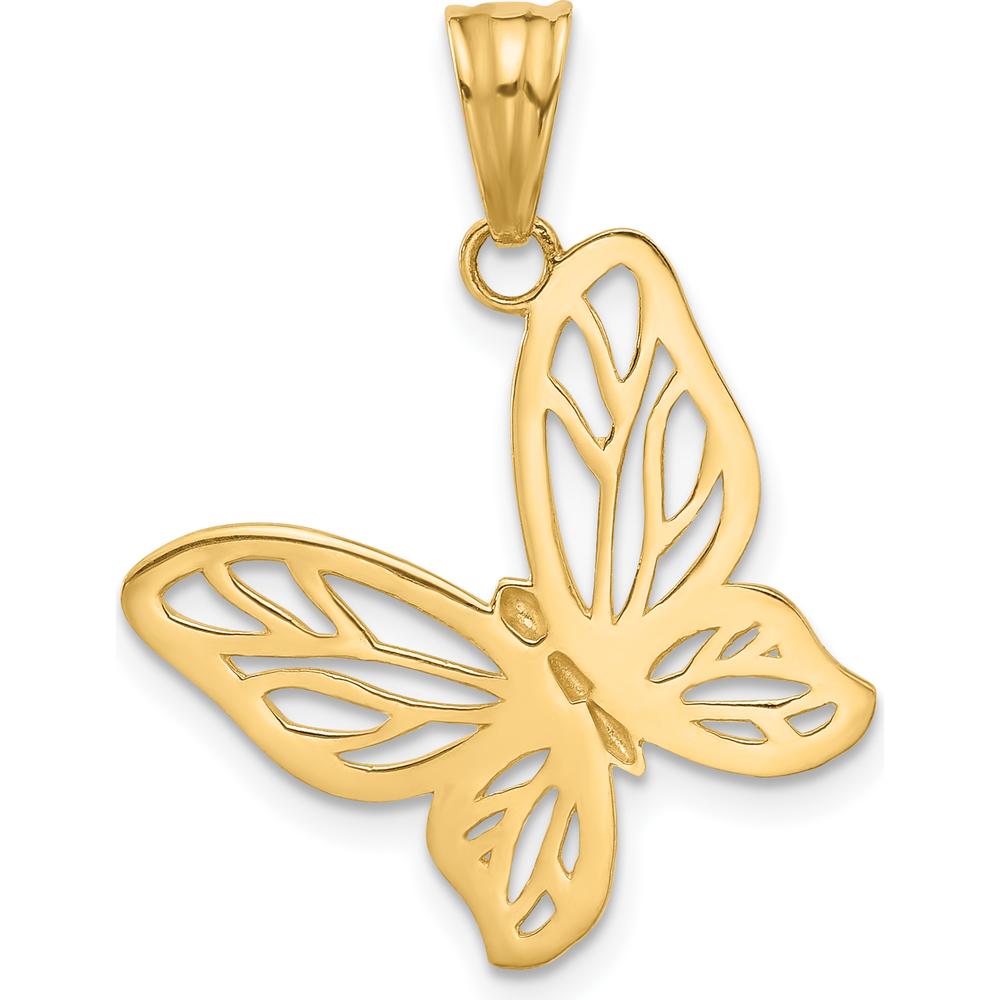 14K Yellow Gold Butterfly Pendant with White Rhodium Diamond-Cut Texture by Oro Pregiato