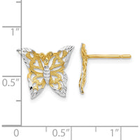 14K Yellow Gold Butterfly Post Earrings with Rhodium Plating - Textured Design by 0