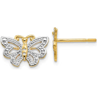 14K Yellow Gold Butterfly Post Earrings with White Rhodium Accents - 8mm x 12mm by 0