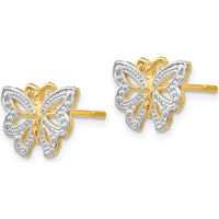 14K Yellow Gold Butterfly Post Earrings with White Rhodium Accents - 8mm x 12mm by 0