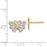 14K Yellow Gold Butterfly Post Earrings with White Rhodium Accents - 8mm x 12mm by 0