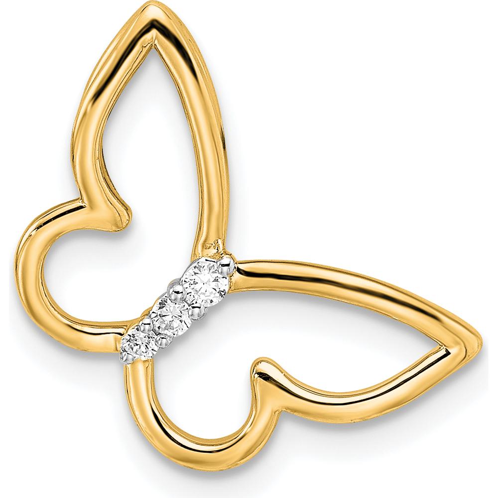 14K Yellow Gold Butterfly Slide Pendant with 3 Round Diamonds - 0.048 Carat Total Diamond Weight by Oro Pregiato