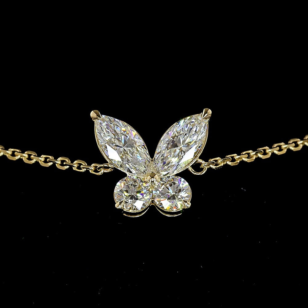 14K Yellow Gold Butterfly Station Bracelet with Marquise and Round Cut Lab Diamonds - 2.41 Carat Total Diamond Weight - Covaloro Fine Jewelry
