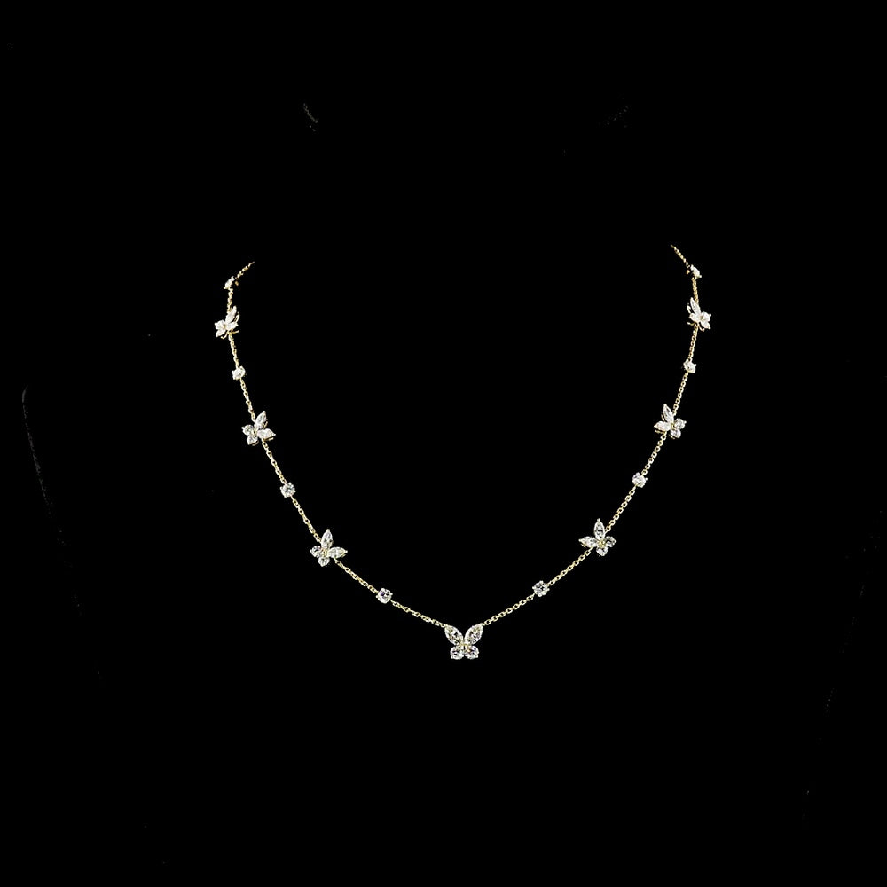 14K Yellow Gold Butterfly Station Necklace with Marquise and Round Lab Diamonds - 3.49 Carat Total Diamond Weight - Covaloro Fine Jewelry