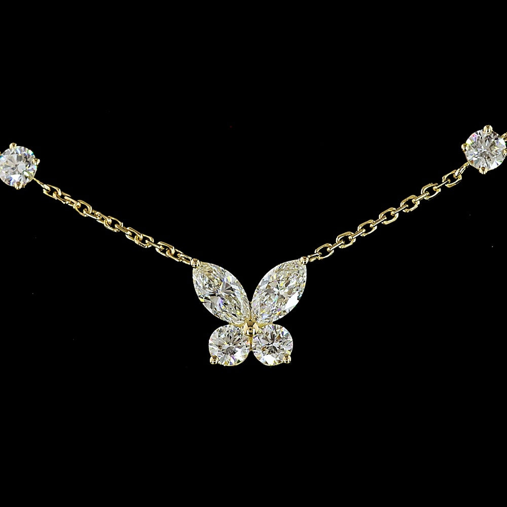 14K Yellow Gold Butterfly Station Necklace with Marquise and Round Lab Diamonds - 3.49 Carat Total Diamond Weight - Covaloro Fine Jewelry