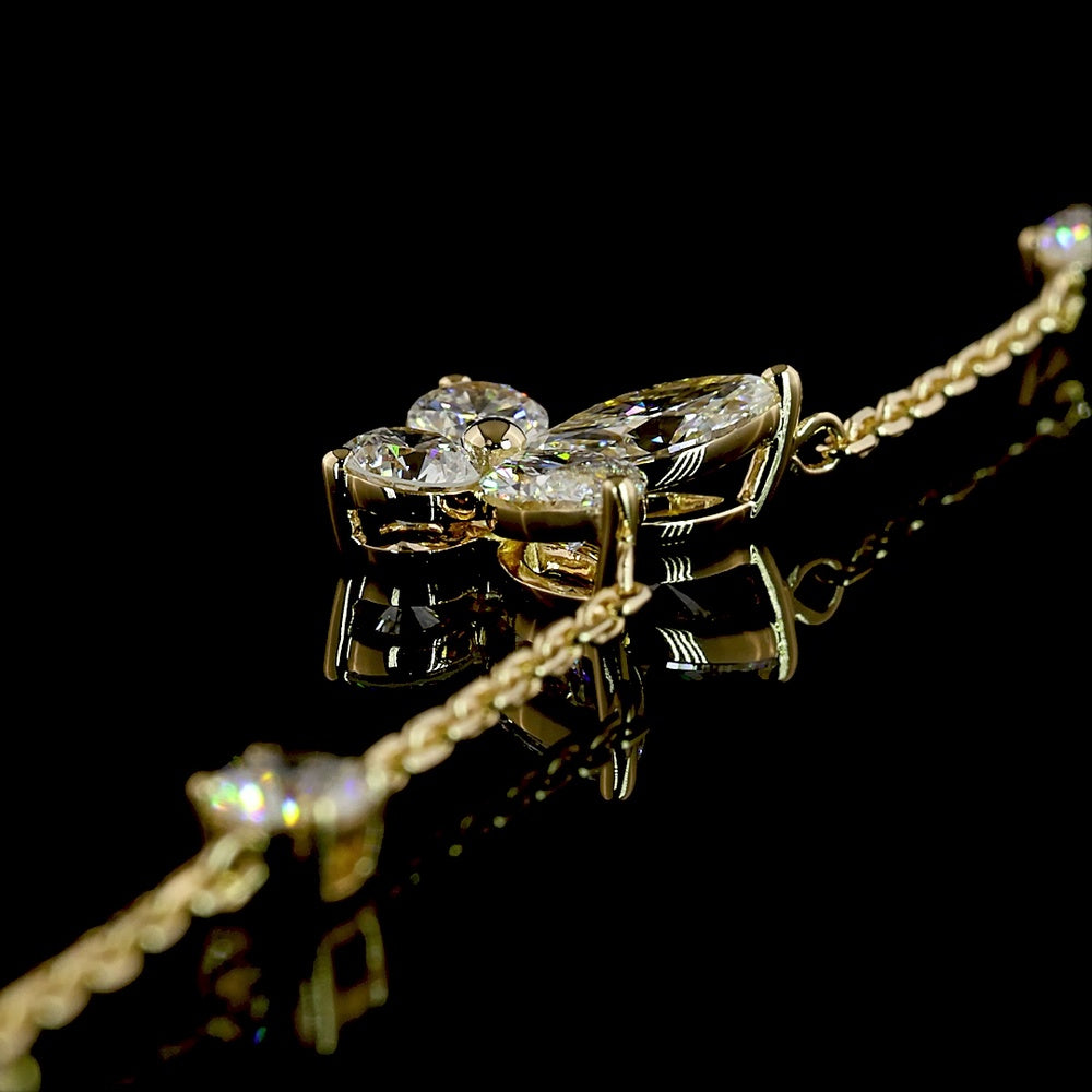 14K Yellow Gold Butterfly Station Necklace with Marquise and Round Lab Diamonds - 3.49 Carat Total Diamond Weight - Covaloro Fine Jewelry