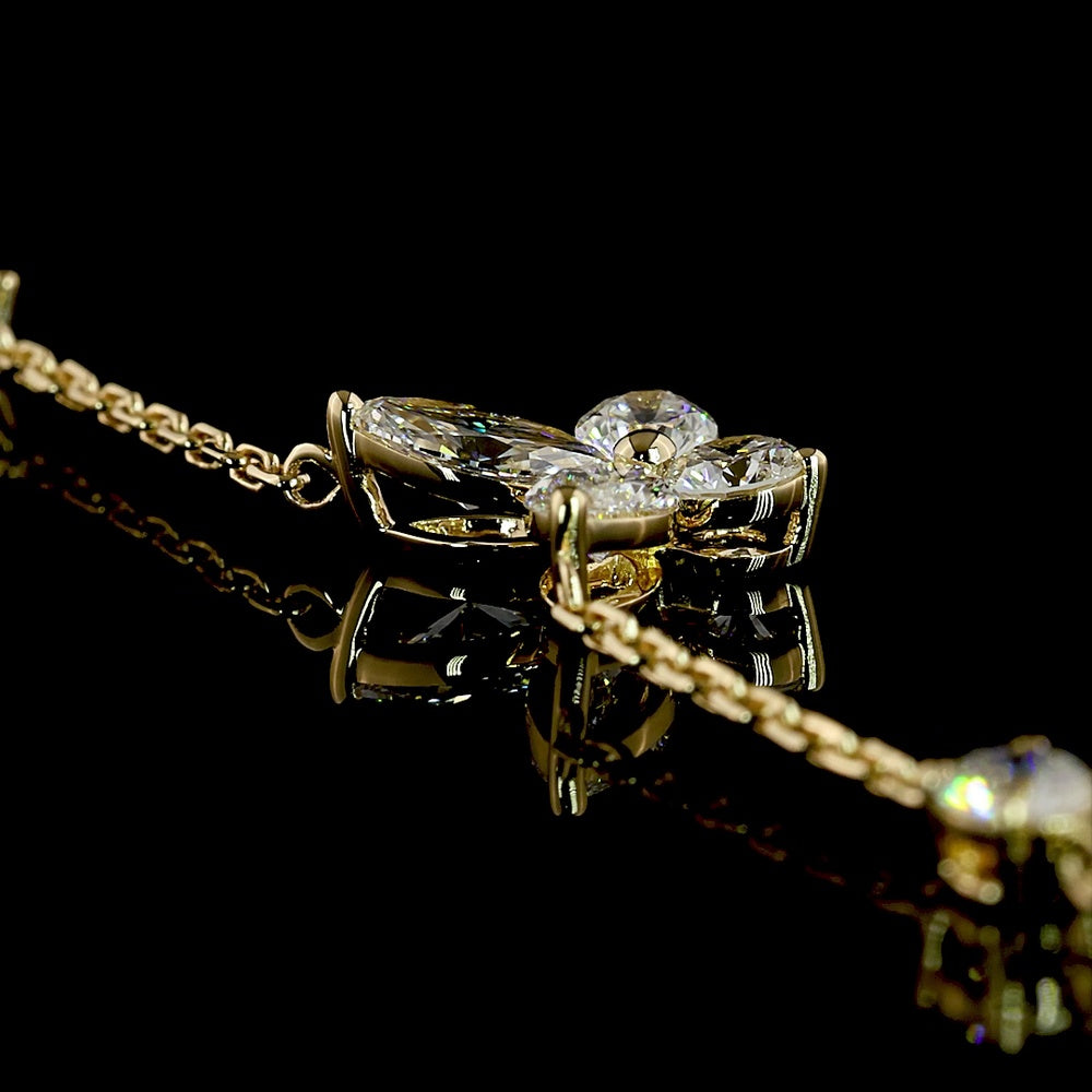 14K Yellow Gold Butterfly Station Necklace with Marquise and Round Lab Diamonds - 3.49 Carat Total Diamond Weight - Covaloro Fine Jewelry