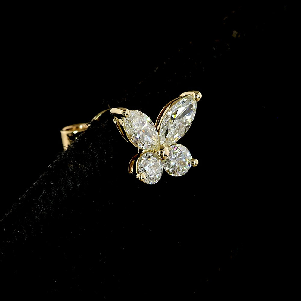 14K Yellow Gold Butterfly Stud Earrings with Marquise and Brilliant Cut Lab Diamonds - 0.66 Carat Total Weight - Covaloro Fine Jewelry
