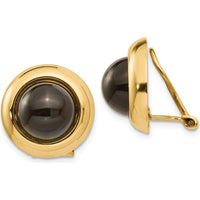 14K Yellow Gold Button Clip-On Earrings with Polished Onyx Stones - 1.0 Carat Total Onyx Weight by Oro Pregiato