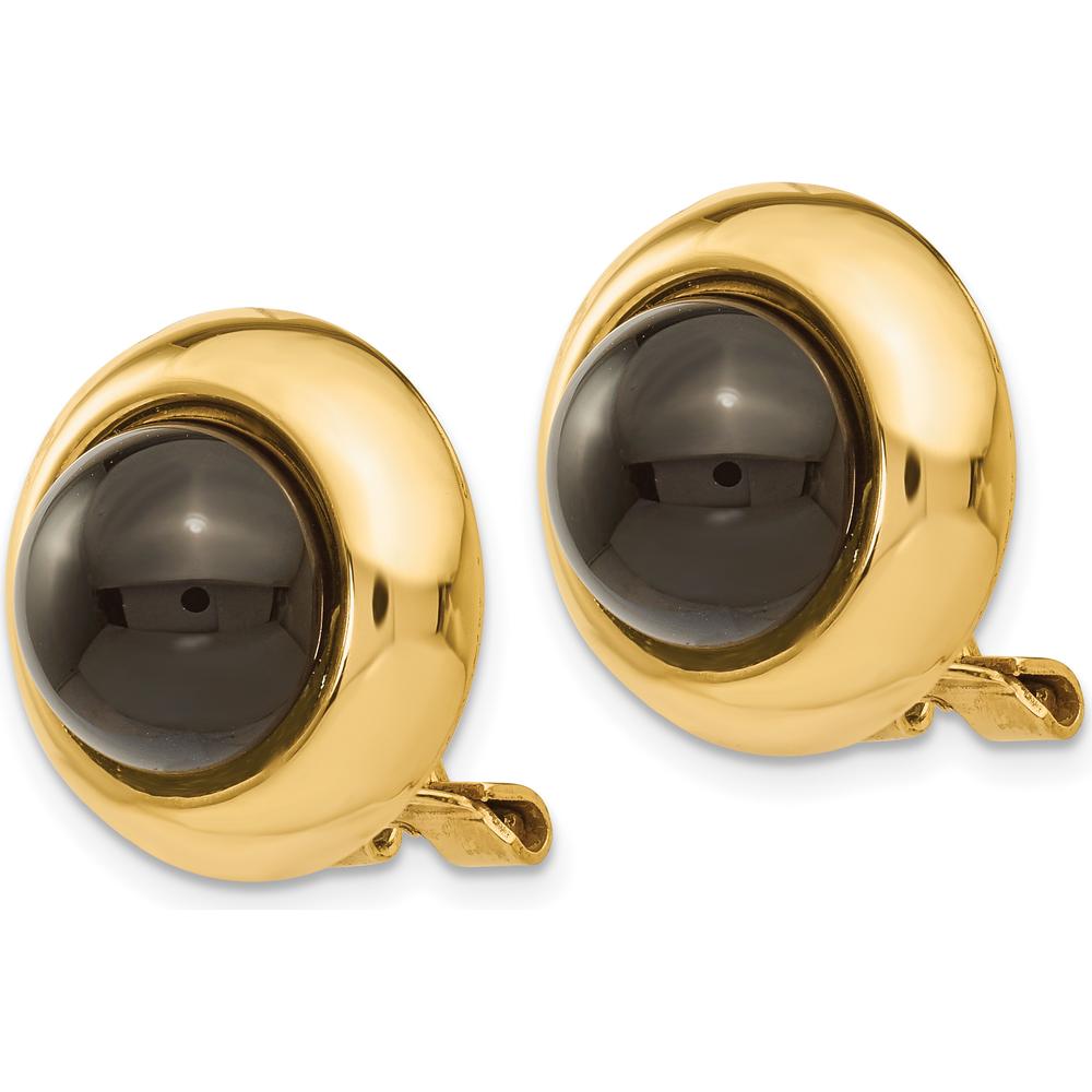 14K Yellow Gold Button Clip-On Earrings with Polished Onyx Stones - 1.0 Carat Total Onyx Weight by Oro Pregiato