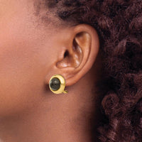 14K Yellow Gold Button Clip-On Earrings with Polished Onyx Stones - 1.0 Carat Total Onyx Weight by Oro Pregiato