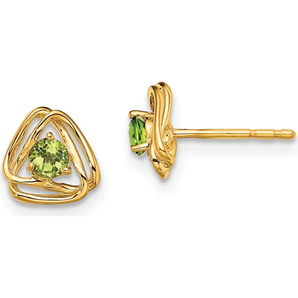 14K Yellow Gold Button Earrings with 3mm Round Peridot - 0.12 Carat Total Weight by Oro Pregiato