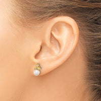14K Yellow Gold Button Earrings with 5-6mm Freshwater Cultured Pearls and 0.06 Carat Round Diamonds by Monteluci Fine Jewelry