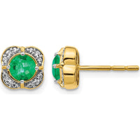 14K Yellow Gold Button Earrings with Emeralds and Diamonds - 0.33 Carats Total Emerald Weight, 0.009 Carats Total Diamond Weight by Monteluci Fine Jewelry