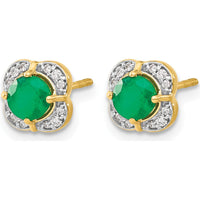 14K Yellow Gold Button Earrings with Emeralds and Diamonds - 0.33 Carats Total Emerald Weight, 0.009 Carats Total Diamond Weight by Monteluci Fine Jewelry