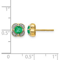 14K Yellow Gold Button Earrings with Emeralds and Diamonds - 0.33 Carats Total Emerald Weight, 0.009 Carats Total Diamond Weight by Monteluci Fine Jewelry