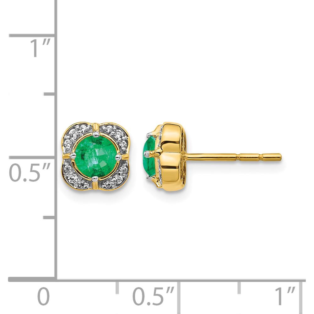 14K Yellow Gold Button Earrings with Emeralds and Diamonds - 0.33 Carats Total Emerald Weight, 0.009 Carats Total Diamond Weight by Monteluci Fine Jewelry