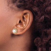 14K Yellow Gold Button Earrings with Freshwater Cultured Pearls and 0.28 Carat Round Diamond Halo by Monteluci Fine Jewelry