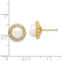 14K Yellow Gold Button Earrings with Freshwater Cultured Pearls and 0.28 Carat Round Diamond Halo by Monteluci Fine Jewelry
