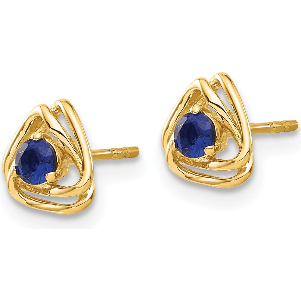14K Yellow Gold Button Earrings with Lab-Created Blue Sapphire - 0.15 Carat Total Weight by Oro Pregiato