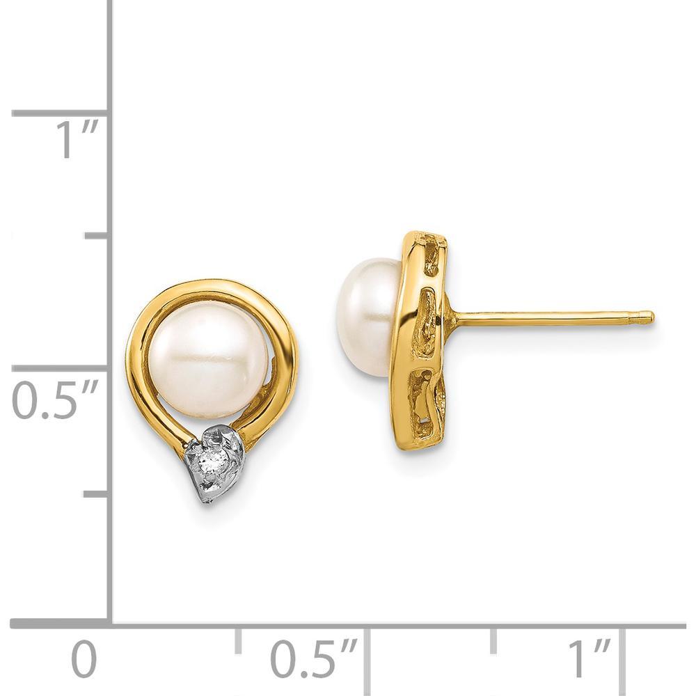 14K Yellow Gold Button Freshwater Cultured Pearl and Diamond Post Earrings - 0.02 Carat Total Diamond Weight by Monteluci Fine Jewelry