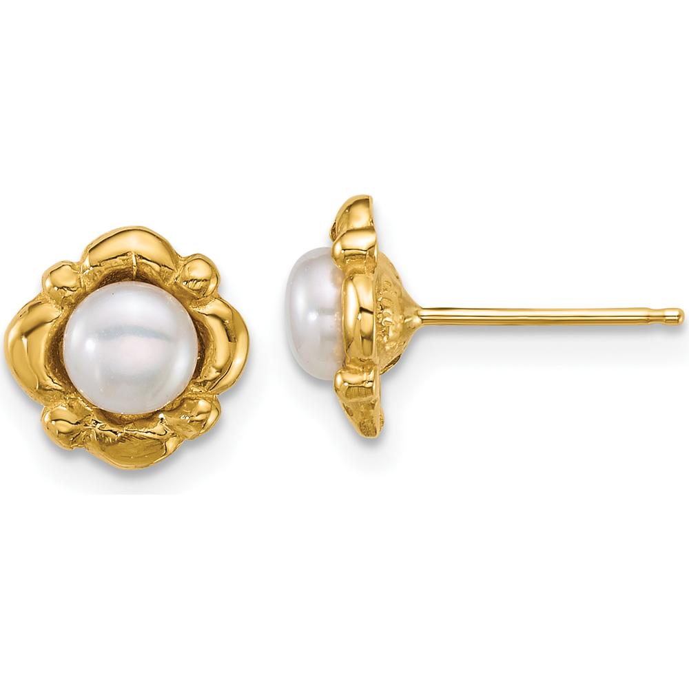 14K Yellow Gold Button Freshwater Cultured Pearl Post Earrings - 4-5mm by Monteluci Fine Jewelry