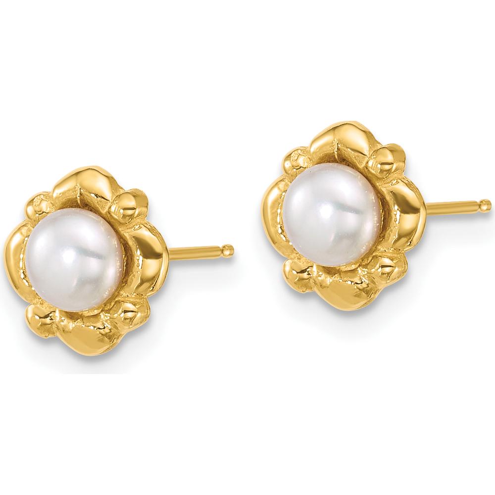 14K Yellow Gold Button Freshwater Cultured Pearl Post Earrings - 4-5mm by Monteluci Fine Jewelry