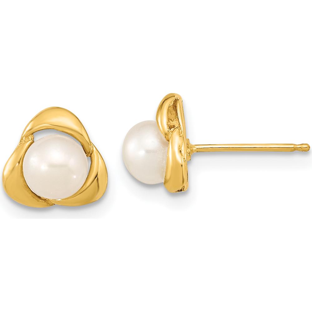 14K Yellow Gold Button Freshwater Cultured Pearl Post Earrings - 5-6mm Pearl Size by Monteluci Fine Jewelry