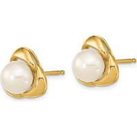 14K Yellow Gold Button Freshwater Cultured Pearl Post Earrings - 5-6mm Pearl Size by Monteluci Fine Jewelry