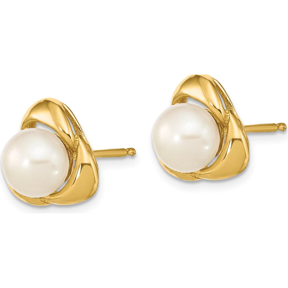 14K Yellow Gold Button Freshwater Cultured Pearl Post Earrings - 5-6mm Pearl Size by Monteluci Fine Jewelry