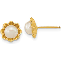 14K Yellow Gold Button Freshwater Cultured Pearl Post Earrings - 5-6mm Pearls by Monteluci Fine Jewelry