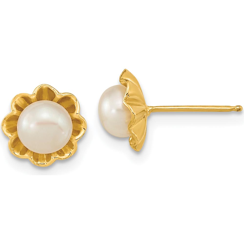 14K Yellow Gold Button Freshwater Cultured Pearl Post Earrings - 5-6mm Pearls by Monteluci Fine Jewelry