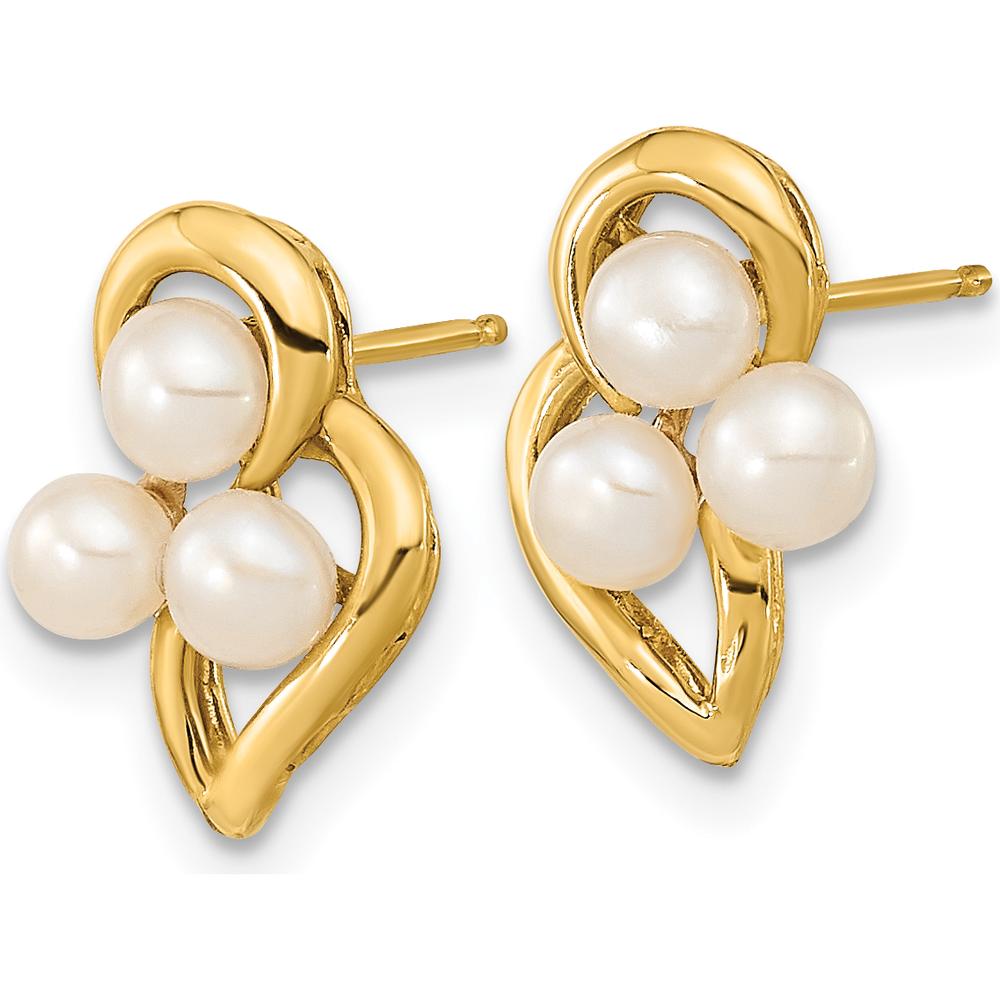 14K Yellow Gold Button Freshwater Cultured Pearl Post Earrings - 6 Pearls (3-4mm) Total Gem Weight by Monteluci Fine Jewelry