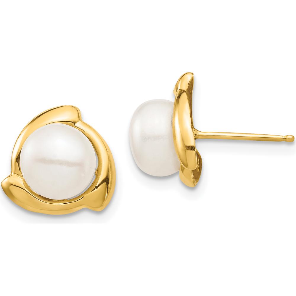 14K Yellow Gold Button Freshwater Cultured Pearl Post Earrings - 7-8mm Pearl Size by Monteluci Fine Jewelry