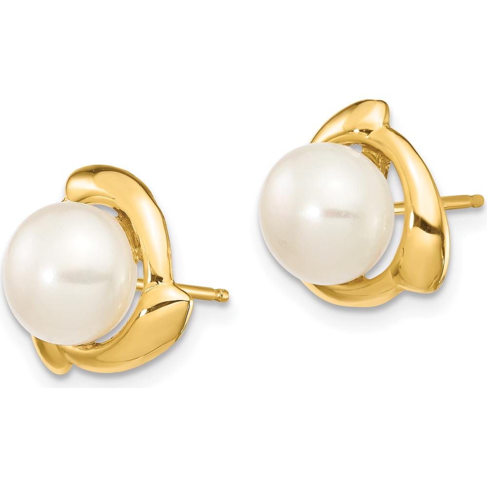 14K Yellow Gold Button Freshwater Cultured Pearl Post Earrings - 7-8mm Pearl Size by Monteluci Fine Jewelry
